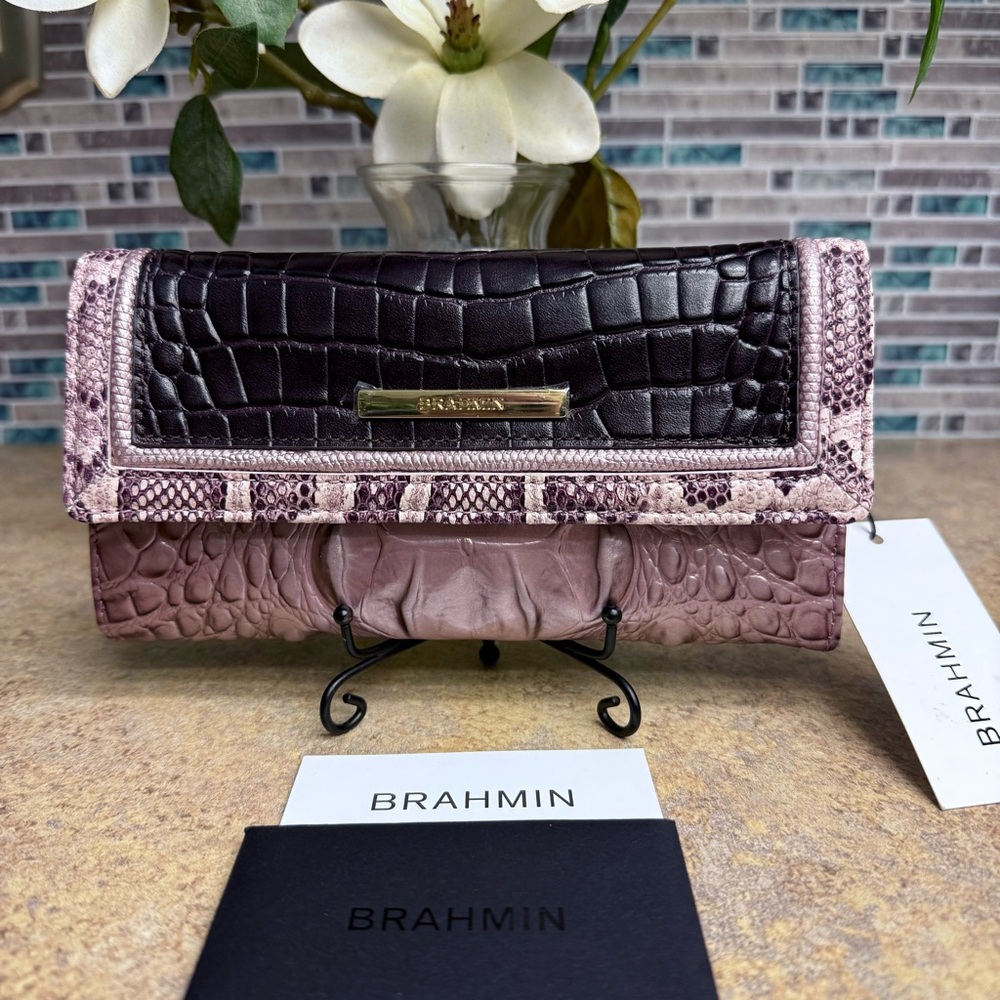 Brahmin Pink Mauve and dark burgundy Croc-Embossed Leather Wallet